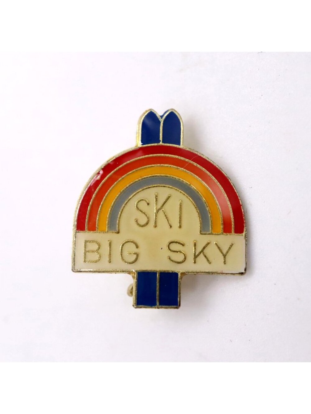 Ski Big Sky Rainbow Vintage Enamel Lapel Pin